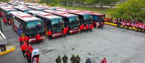 A group of buses at a ceremony announcing the Venezuelan government's operation to facilitate the Carnival holidays for the people. Photo: Twitter/@rvaraguayan.