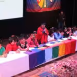 CONAIE leader, Leonidas Iza, giving his speech during the talks with the Ecuadorian government. Photo: CONAIE.