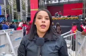 Kawsachun News journalist and editor Camila Escalante attending Lula's inauguration rally in Sao Paulo Brazil. Photo: Labour Outlook.