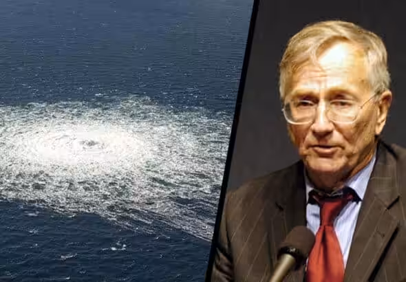 The wreckage of the Nord Stream pipelines (left), and journalist Seymour Hersh. Photo: Geopolitical Economy.