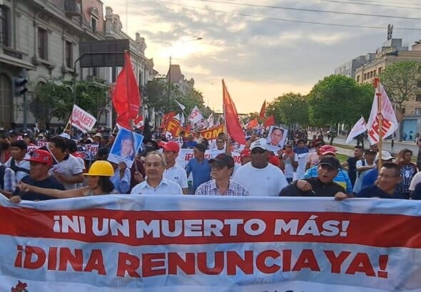 Protesters in Peru demand Boluarte's resignation. Photo: Twitter/@cgt_peru