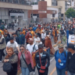 Petro supporters marching in Bogotá on Tuesday, February 14, 2023. Photo: Video screenshot/Twitter/@HSBnoticias.