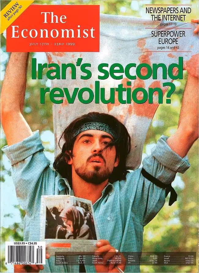 The Economist displaying Ahmad Batebi who had become an icon for antigovernment dissidents in Iran in 1999. Photo: Cover of The Economist, July 17, 1999.