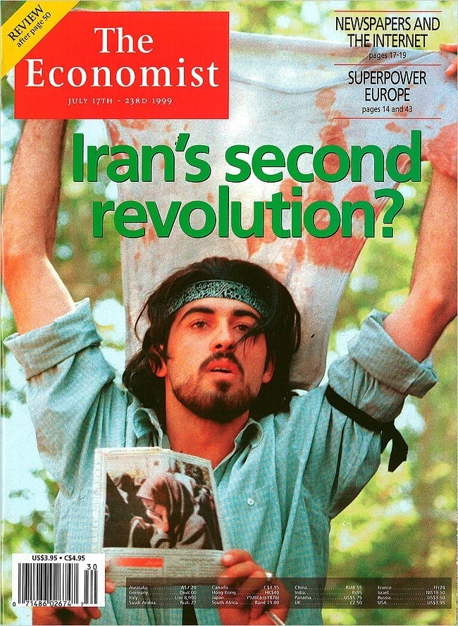 The Economist displaying Ahmad Batebi who had become an icon for antigovernment dissidents in Iran in 1999. Photo: Cover of The Economist, July 17, 1999.