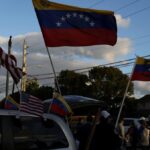 Venezuelan opposition demonstrators wave US and seven-starred Venezuelan flags, demanding US intervention in Venezuela. Photo: CrisisGroup