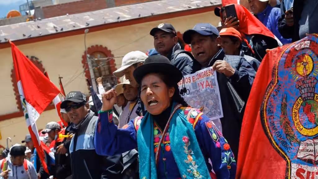 A protest against Peru's de facto government in Puno, Peru, January 25. Photo: Juan Carlos Cisneros/AFP/Getty Images/File photo.