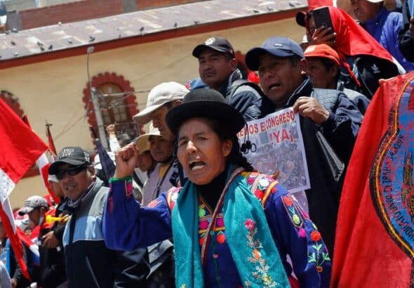 A protest against Peru's de facto government in Puno, Peru, January 25. Photo: Juan Carlos Cisneros/AFP/Getty Images/File photo.