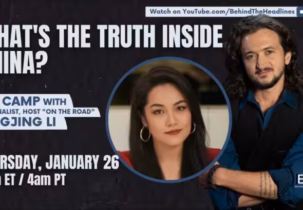 Lee Camp with journalist, host "On The Road" Jingjing LI. Photo: MintPress News.