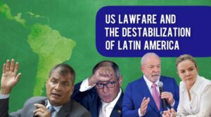 Photo composition: From left to right, Former President of Ecuador Rafael Correa, Former Vice President of Ecuador Jorge Glas, President of Brazil Lula da Silva and President of the Workers' Party of Brazil Gleisi Hoffmann. In the background Central and South American map and at the top the title of this article. Photo: Kawsachun News.