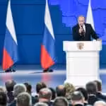 Featured image: Russian President Vladimir Putin during his speech in front of Russia's Federal Assembly, one year after the beginning of the military operation in Ukraine. Photo: TASS/Alexei Nikolksiy.