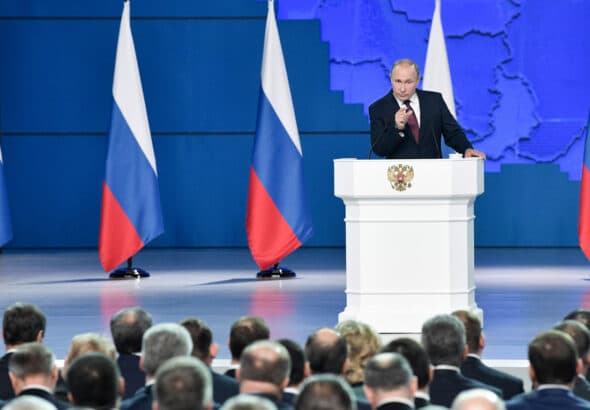 Featured image: Russian President Vladimir Putin during his speech in front of Russia's Federal Assembly, one year after the beginning of the military operation in Ukraine. Photo: TASS/Alexei Nikolksiy.