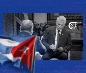 Cuban President Miguel Diaz-Canel during an interview with Al Mayadeen. Photo: Al Mayadeen.