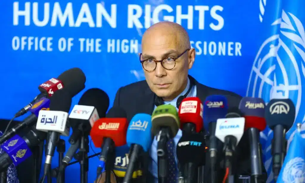 UN High Commissioner for Human Rights Volker Türk gives a press conference in Khartoum, Sudan, in November 2022. Photo: Anadolu Agency/Getty Images.