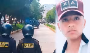 Photo composition showing the place where Peruvian repressive forces shot unarmed protester Rosalino Flores (left) at point blank, and a photo of Flores (right). Photo: Diario La Republica.