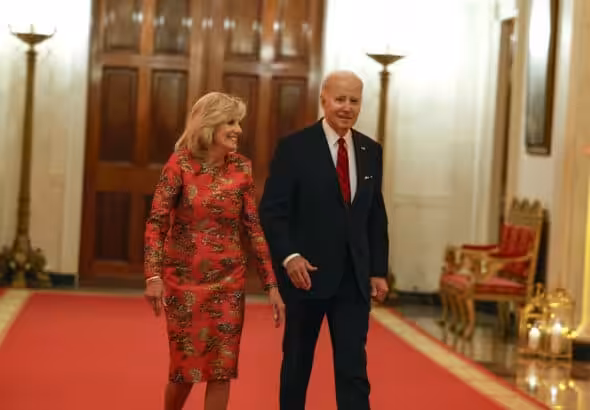 U.S. first Lady Jill Biden and President Joe Biden arrive for a reception celebrating Lunar New Year in the East Room of the White House on January 26, 2023 in Washington, DC. Photo: Getty Images/Anna Moneymaker/Getty Images.