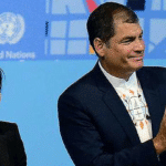 Former Ecuadorian Minister María de los Ángeles Duarte (left), next to former President Rafael Correa (right) during an United Nations event. Photo: Juan Cevallos/AFP/File photo.