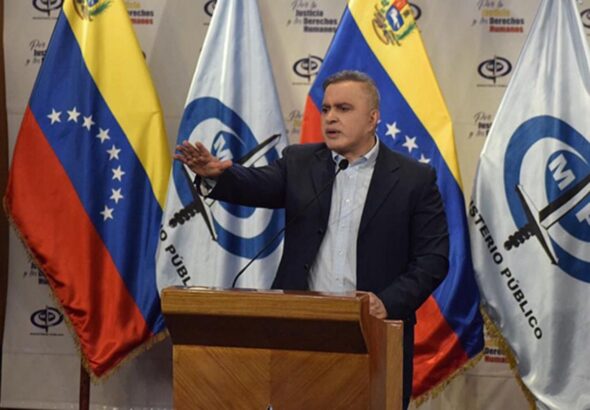 Venezuelan Attorney General Tarek William Saab speaks on the latest anti-corruption efforts by the authorities at a press conference on March 25, 2023. Photo: Twitter/@MinpublicoVEN.