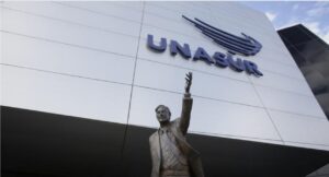 The statue of former Argentinian President Nestor Kirchner in front of the UNASUR headquarters in Ecuador. Photo: AP/File photo.