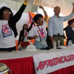 Miranda state governor, Héctor Rodríguez Castro, next to Casimira Monasterios (left), during the closing ceremony of the third Afro-Venezuelan National Congress in Caracas, Sunday, February 26, 2023. Photo: Miranda Governor Office.