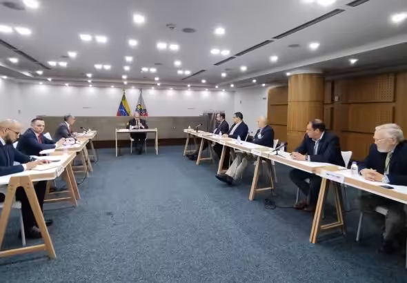 Ceremony for the launch of the opposition primaries technical commission in the CNE headquarters in Caracas, presided by CNE President Pedro Calzadilla. Photo: Twitter/@cnprimariave.