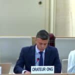 Venezuelan far-right politician and fugitive Leopoldo López speaking at the UN Human Rights Council on behalf of the zionist NGO UN Watch, in Geneva, March 22. Photo: Twitter/@LarryDevoe.