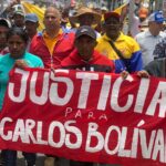 Venezuelan peasant activists marching in Caracas to demand justice for the assassination of Carlos Bolívar in Guárico state. Photo: Diario VEA.