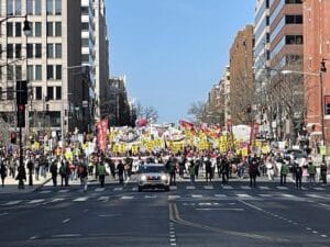A demonstration took place March 18 in Washington, D.C., that coincided with the 20th anniversary of the U.S. invasion of Iraq. Photo: ANSWER Coalition.