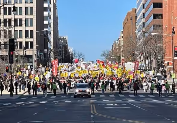A demonstration took place March 18 in Washington, D.C., that coincided with the 20th anniversary of the U.S. invasion of Iraq. Photo: ANSWER Coalition.