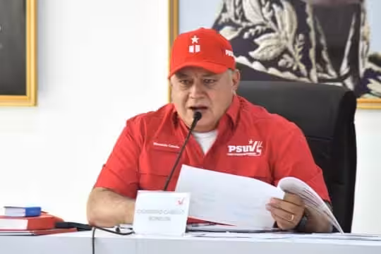 PSUV second-in-command Diosdado Cabello speaks to the camera. Photo: Prensa Latina.