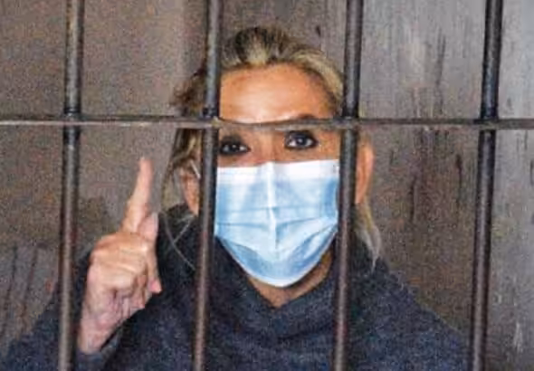 Former Bolivian dictator Jeanine Áñez wearing a facemask in her prison cell. File photo.