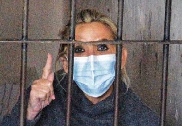 Former Bolivian dictator Jeanine Áñez wearing a facemask in her prison cell. File photo.