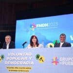 Panel with the former presidents participanting at the Puebla Group meeting in Buenos Aires, Argentina. From left to right, former judge Baltasar Garzon (Spain), Jorge Luis Rodríguez Zapatero (Spain), Cristina Fernández (Argentina), Rafael Correa (Ecuador), and Ernesto Samper (Colombia). Photo: CGLNoticias.
