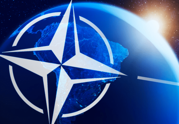 NATO logo with an earth globe in the background. Photo: File photo.