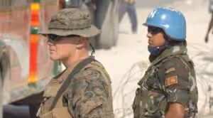 A US Marine and a UN soldier in Haiti during a 2010 deployment. Photo: File photo.