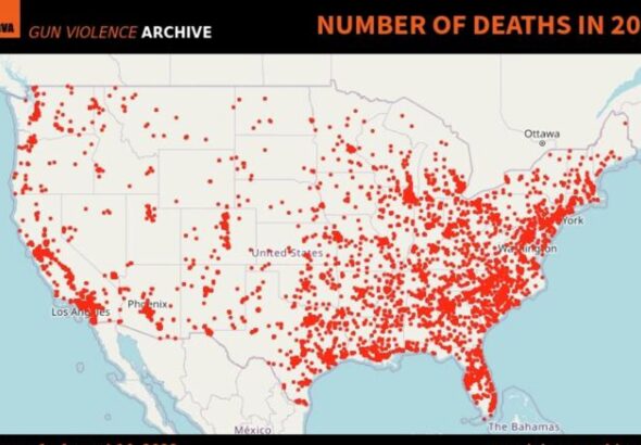 US map showing the states where there is the most gun violence. Photo: gunviolencearchive.org.