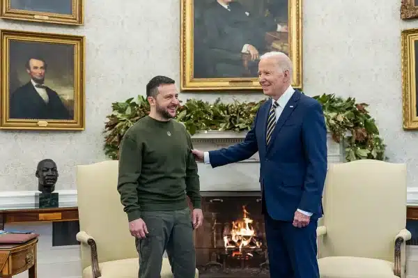 President Biden with Ukrainian President Volodymyr Zelensky, Wednesday, December 21, 2022, in the Oval Office. Photo: White House.