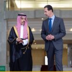 Syrian President Bashar al-Assad (right) receives Saudi Foreign Minister Faisal bin Farhan (left) at the presidential palace in Damascus, Syria, on April 18, 2023. Photo: Saudi Foreign Ministry.