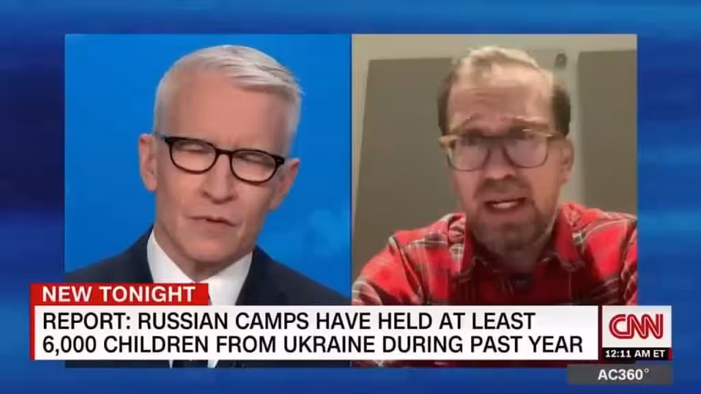 Screenshot of the Yale HRL report author Nathaniel Raymond's appearance on the CNN program Anderson Cooper 360. Photo: The Grayzone.