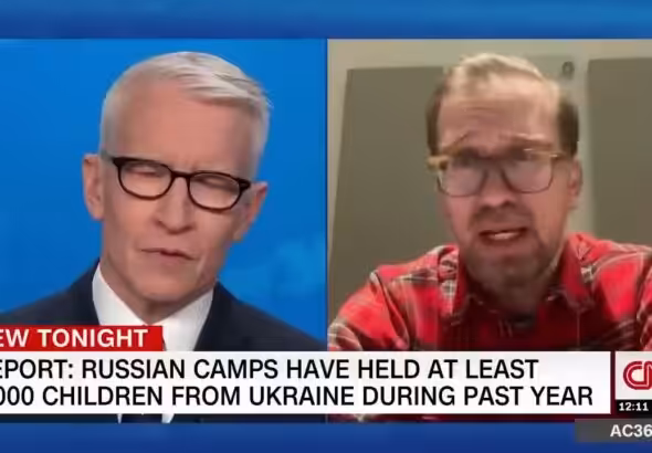 Screenshot of the Yale HRL report author Nathaniel Raymond's appearance on the CNN program Anderson Cooper 360. Photo: The Grayzone.