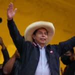 Pedro Castillo celebrating his victory in the presidential elections of Peru, June 7, 2021. Photo: Martin Mejía.
