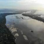 Aerial shot of the Essequibo River, part of the region disputed over by Venezuela and Guyana. Photo: Jon Williams.