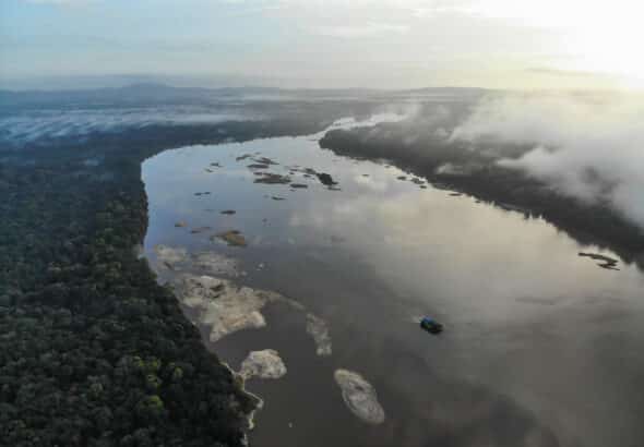 Aerial shot of the Essequibo River, part of the region disputed over by Venezuela and Guyana. Photo: Jon Williams.