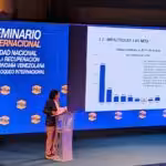 Venezuelan Vice President Delcy Rodríguez speaks at the International Seminar on National Unity for the Recovery of the Venezuelan Economy Amid International Blockade, in Caracas, Venezuela, April 21, 2023. Photo: Vice Presidency of Venezuela.