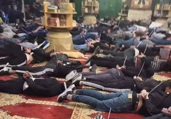 Inside Al Aqsa Mosque after it was stormed by Israeli occupation soldiers. Photo: Via Social Media.