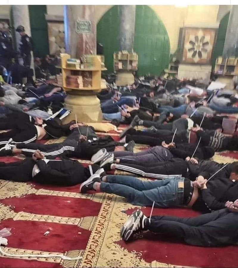 Inside Al Aqsa Mosque after it was stormed by Israeli occupation soldiers. Photo: Via Social Media.