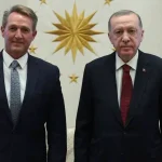 Turkish President Recep Tayyip Erdogan (right) meets with US Ambassador to Türkiye Jeff Flake (left) at the Presidential Palace in Ankara on January 2022. Photo: Presidential Press via Reuters.
