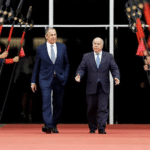 Russian Foreign Minister Sergey Lavrov (left) and Brazilian Foreign Minister Mauro Vieira (right) walking after a meeting in Brasilia, Brazil, April 17, 2023. Photo: Ueslei Marcelino/Reuters.