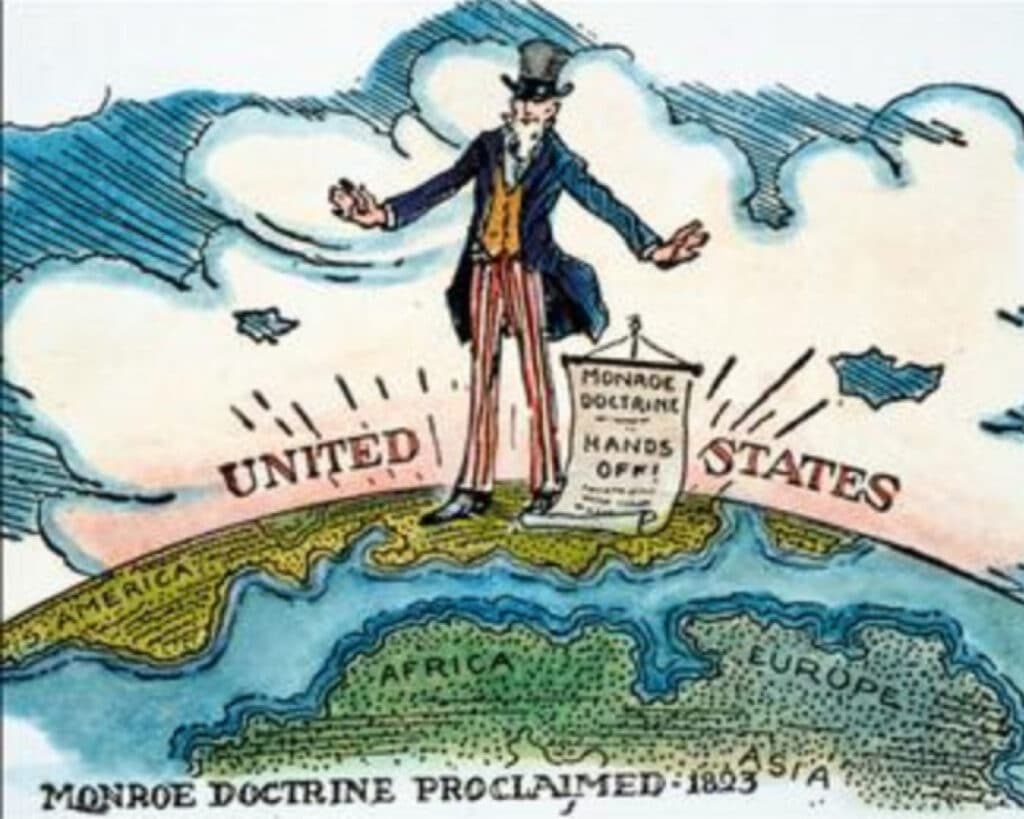 An early 20th century cartoon on the Monroe Doctrine.
