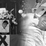 The wake (left) held for Rosalino Flores (right), Peruvian youth killed by police brutality. Photo: elbuho.pe.