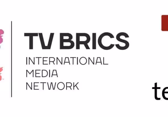 Logos of TV BRICS (left) and Telesur (right). Photo composition: Orinoco Tribune.